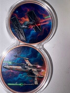 Star Wars Collectible Coin Set - Tie Fighter & X-Wing - Blue Purple Galaxy